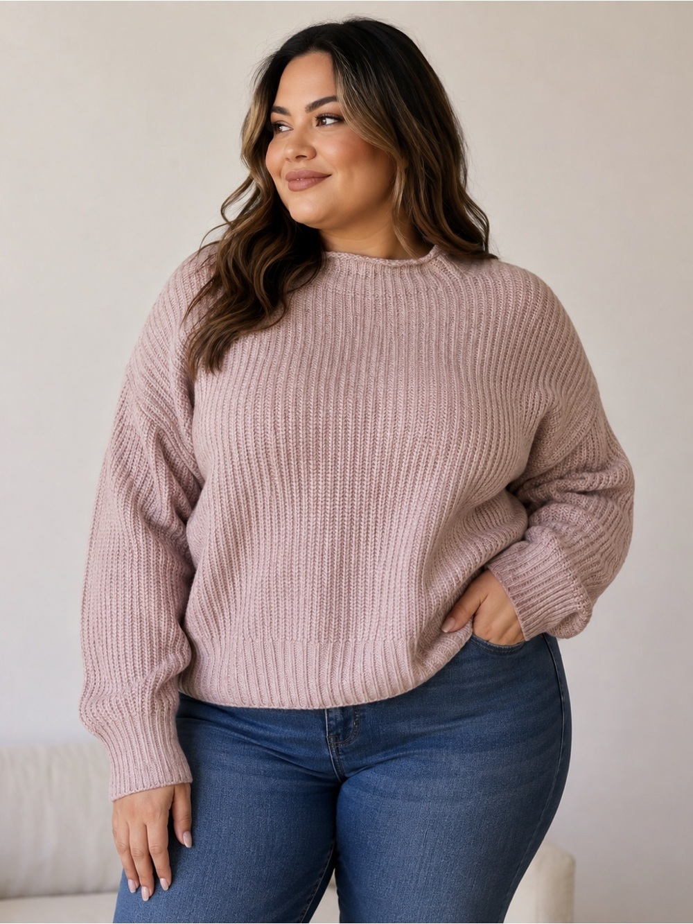 Madewell Ribbed Crewneck Sweater in Dusty Rose